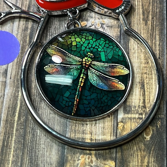 5for$10 Silver Christmas Snowman Ornament Hanging Green Dragonfly NWOT - Picture 2 of 4